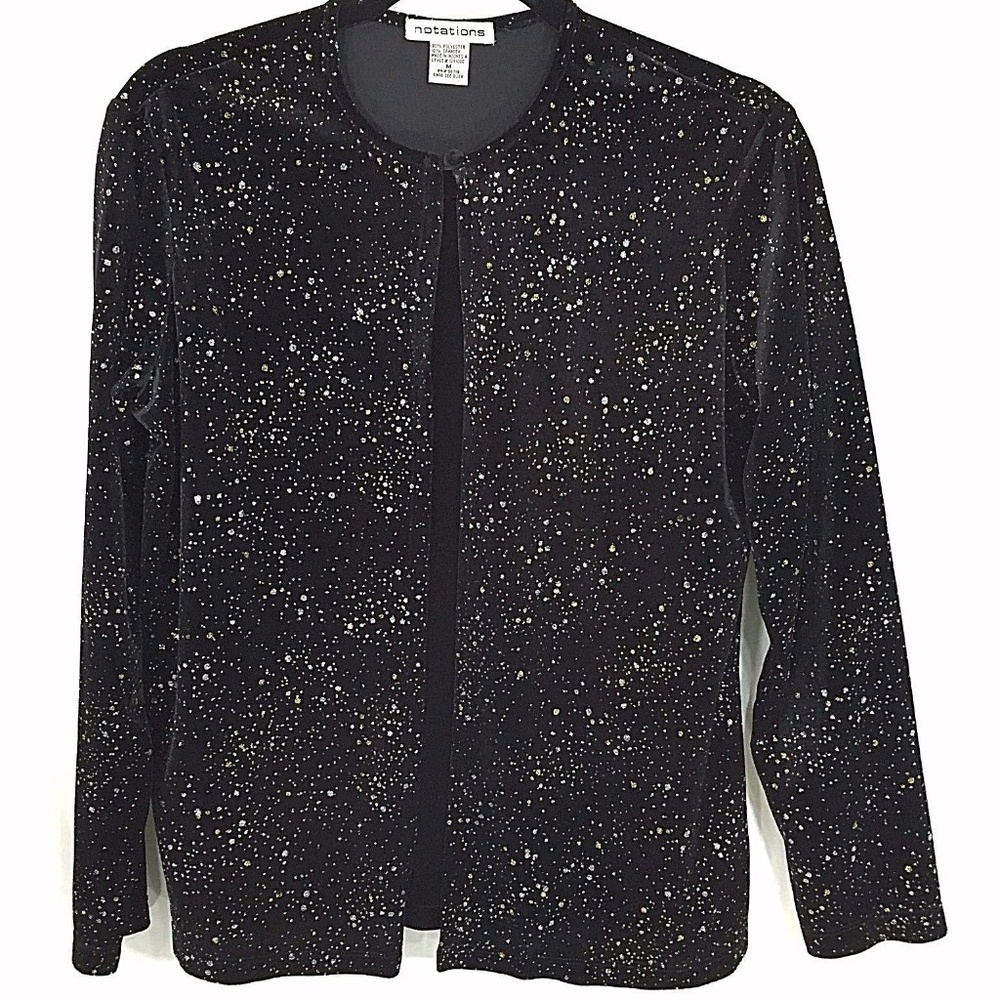 Notations Embellished Velour Top Attached Cami Medium Black Glittery Sparkles
